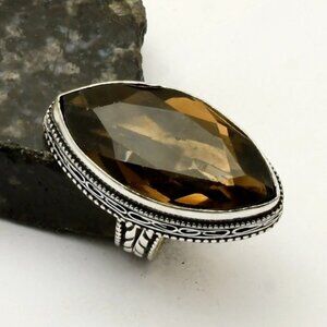 Smoky Quartz Sterling Silver Antique Design Ring SZ 5.75